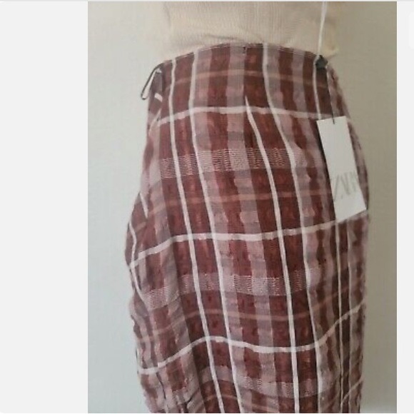 Zara burgundy Plaid Slit Midi Skirt - Picture 8 of 9